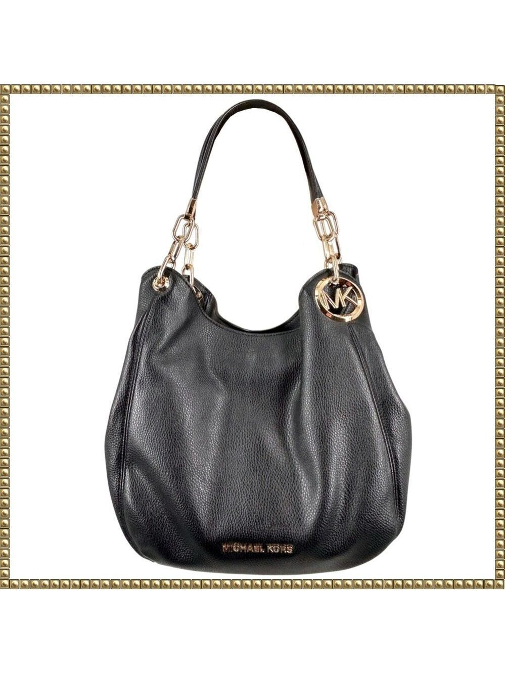 Michael Kors Lillie Large Black Pebbled Leather Shoulder Bag